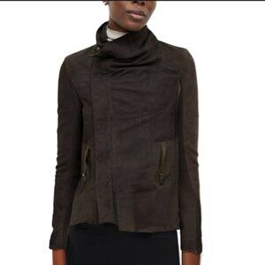 VEDA Black Suede Leather Jacket Wool Knit Panels Underarms Women’s Medium